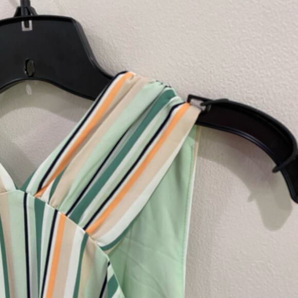 Ann Taylor Factory Halter Midi Dress Modern Stripe Herbal Green Petite 12P - Picture 4 of 8